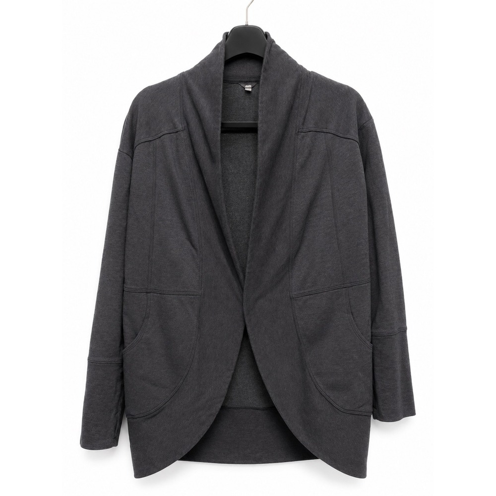 Eddie Bauer Womens navy Gray Open Front Fleece Cardigan Shawl Collar Medium